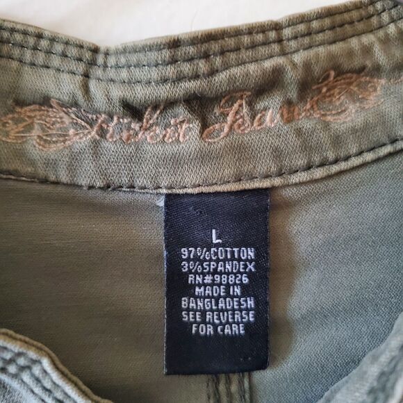 Kickit Jeans Womens Army Green Stretch Jeans Jacket Size Large L - Picture 3 of 10